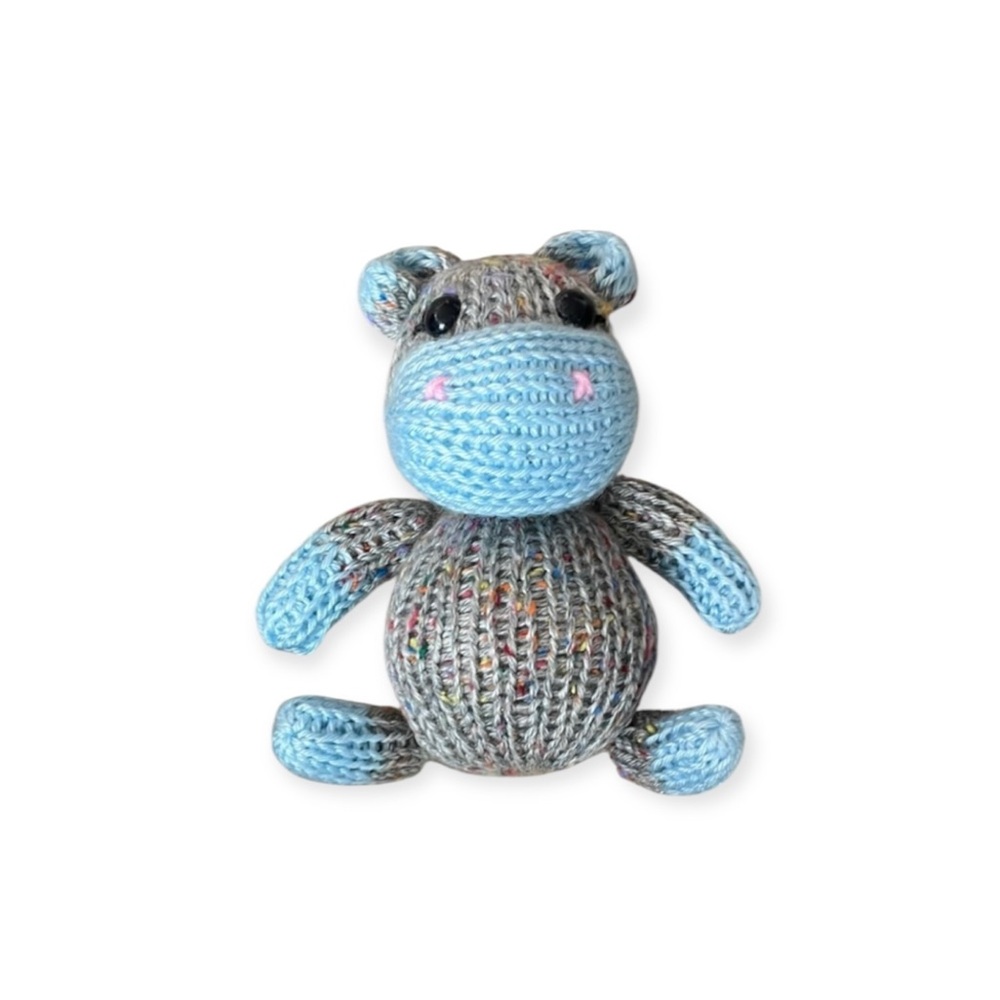 Handmade Knitted Blue And Gray Hippo Stuffed Animal Toy
